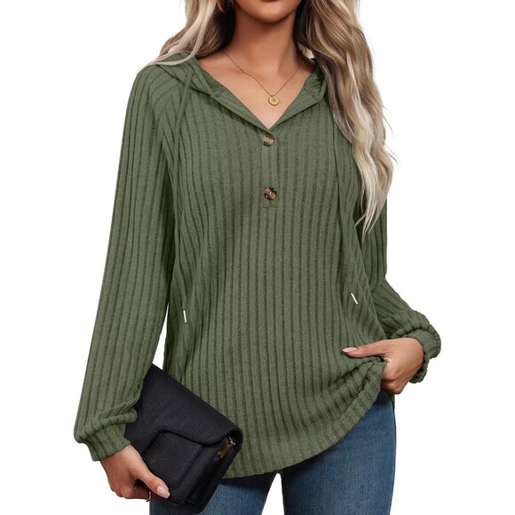 Tops - Women Hoodies V Neck Drawstring Pullover Sweatshirt Casual Fall Top